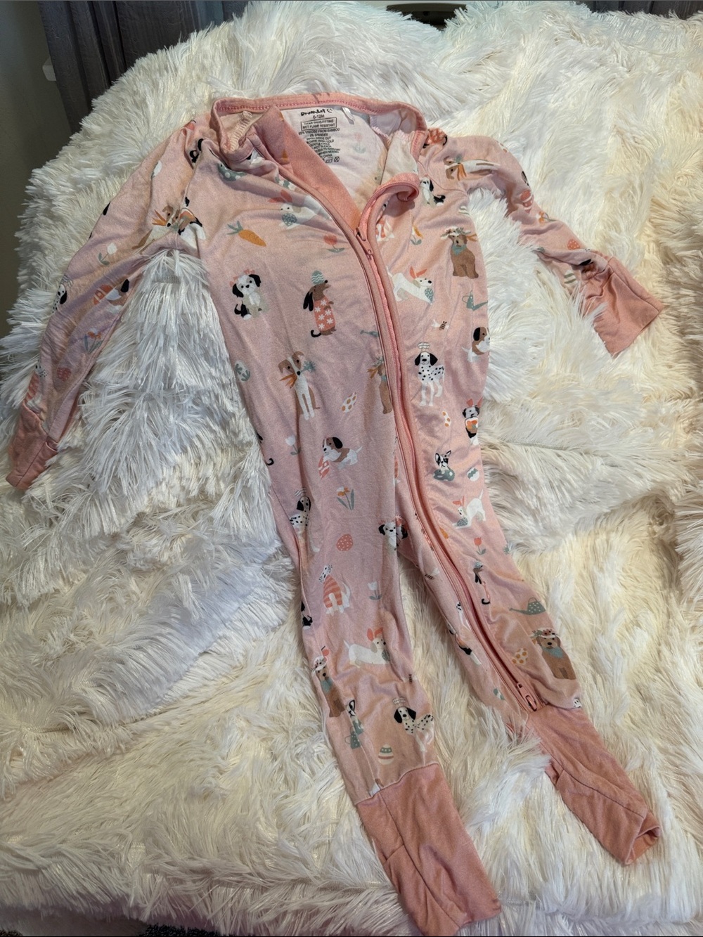 Pink Puppy-Print Footed One-Piece Pajama with Front Zip